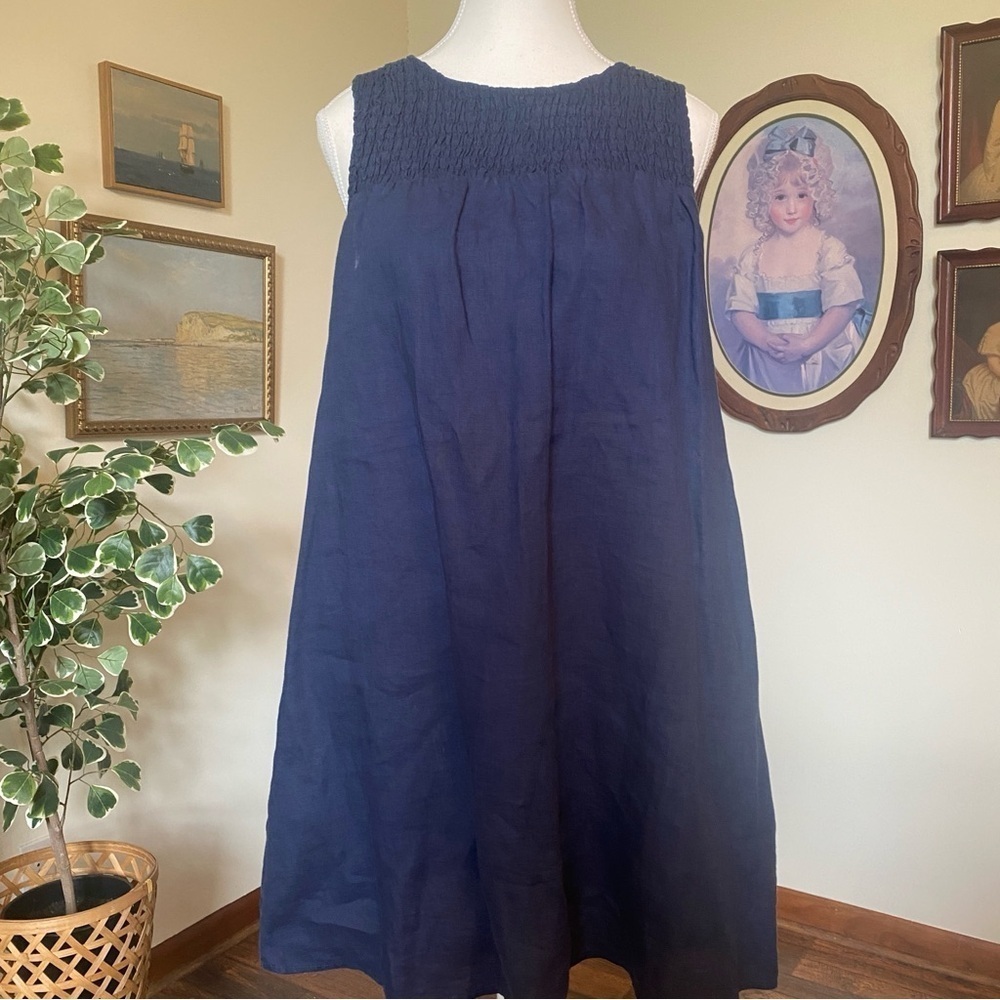 Cynthia Rowley • 100% Linen Smocked Navy Dress • Size XS
